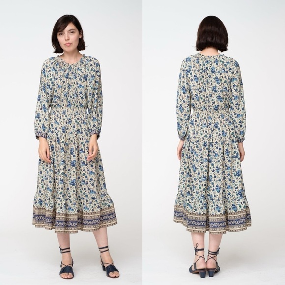 Sea New York Dresses & Skirts - SEA New York 100% Silk Doe Print Floral Smocked Midi Dress Size 2 NEW NWT